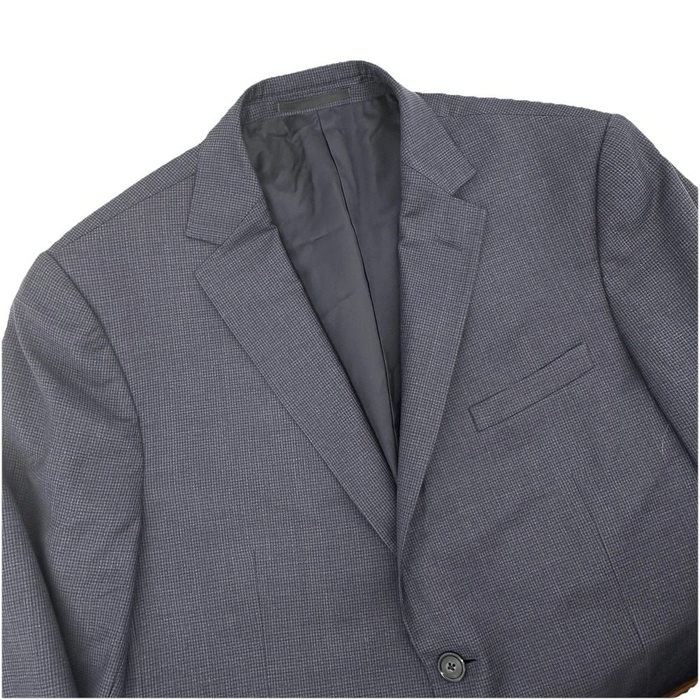 Z Zegna Mens 100% Wool Micro Houndstooth Suit Jacket Grey Blue Drop 8 IT 54R